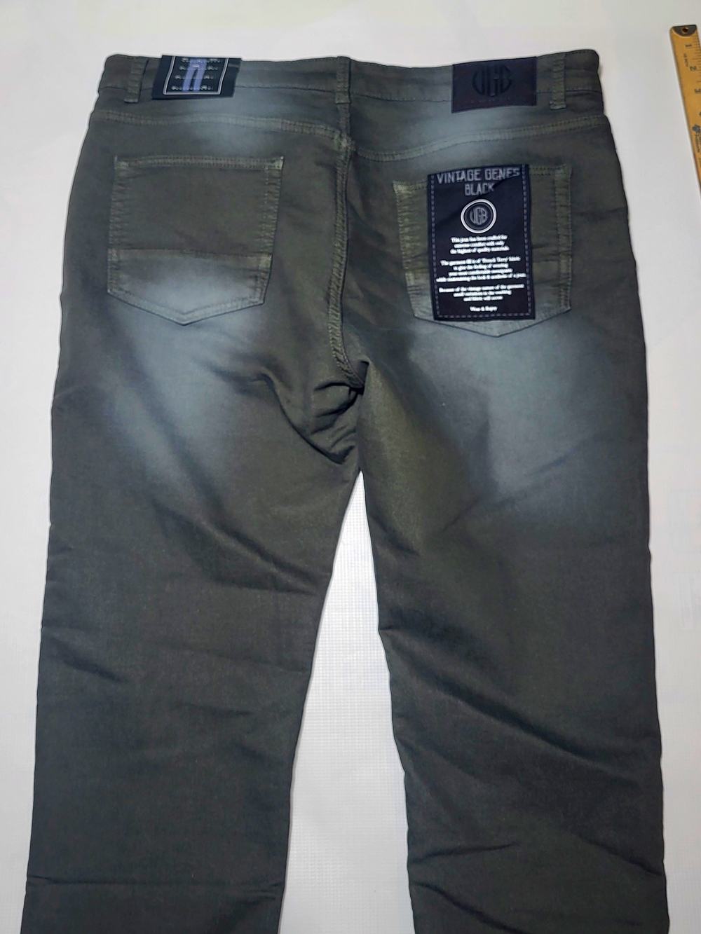 Vintage Genes Black Jeans 36x32 Olive Green Faded Wash Denim NWT Mens Lifestyle